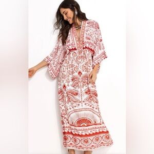 SOLD FARM Rio Red and White Tapestry Maxi Dress